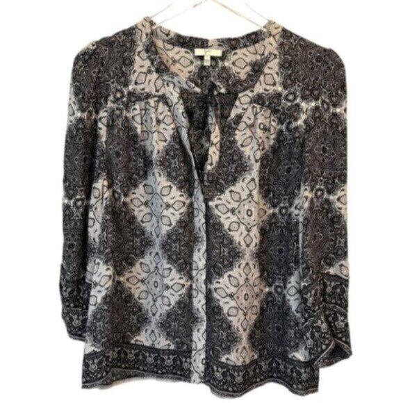 Joie | Women's Black Gray 100% Silk Front Tie Blouse Top Size Small - Picture 1 of 9